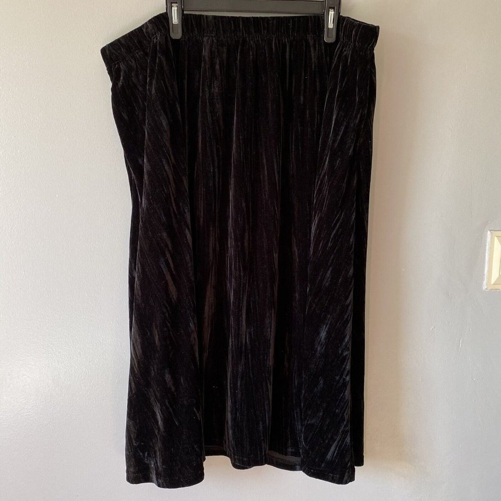 Woman Within Black Velvet Pull On Midi Skirt Plus Size 26/28 2X Pockets
